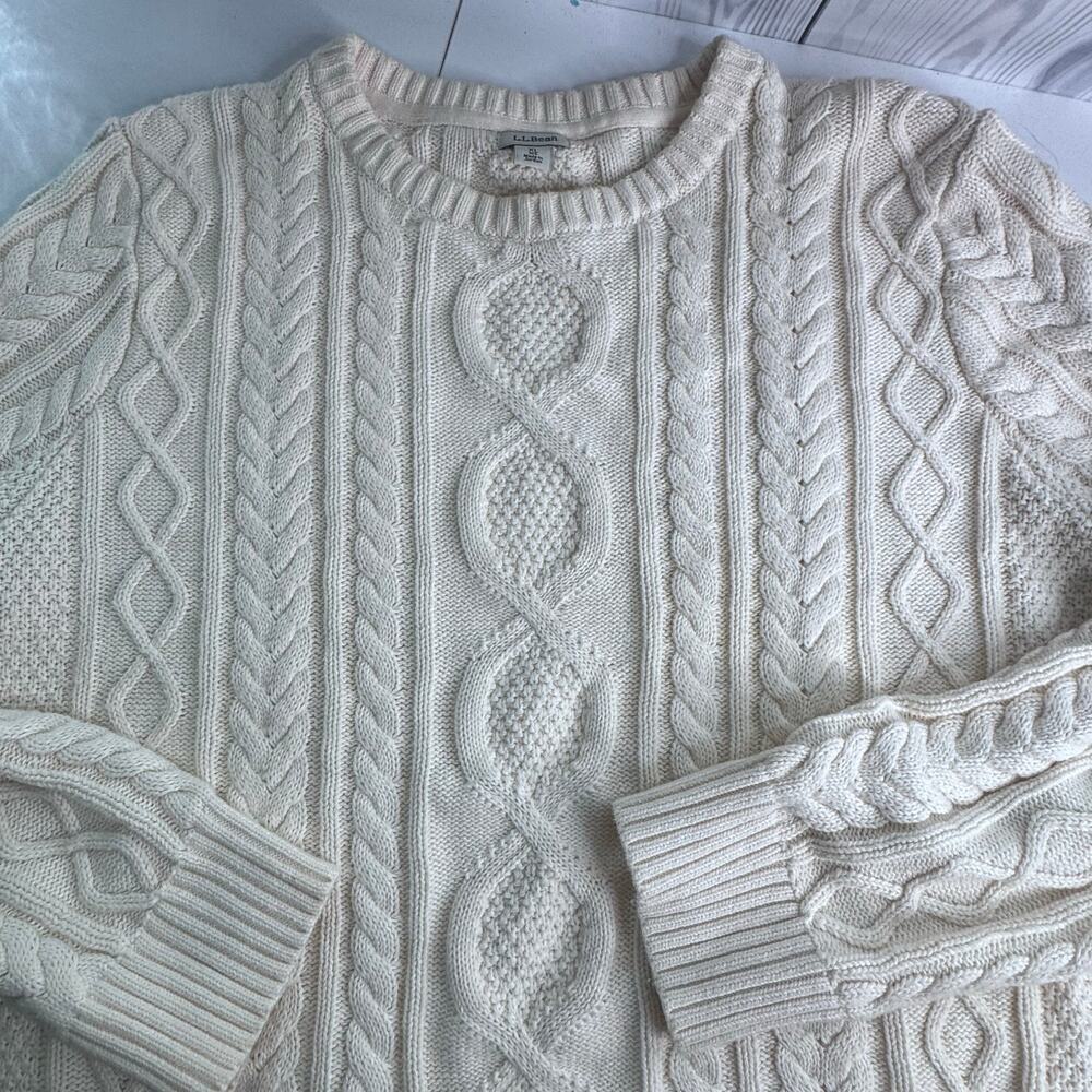 Vintage LL Bean Sweater Womens XL Cable Knit 100% organic Cotton Crewneck